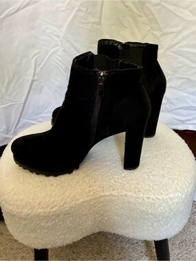 Sleek Black Suede High Heel Ankle Booties